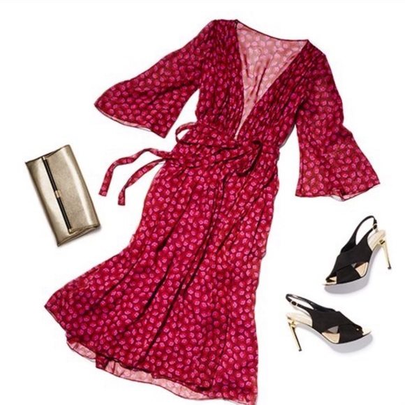 DVF Alicia Peasant Sleeve Ballet Rose Silk Dress - Picture 6 of 12